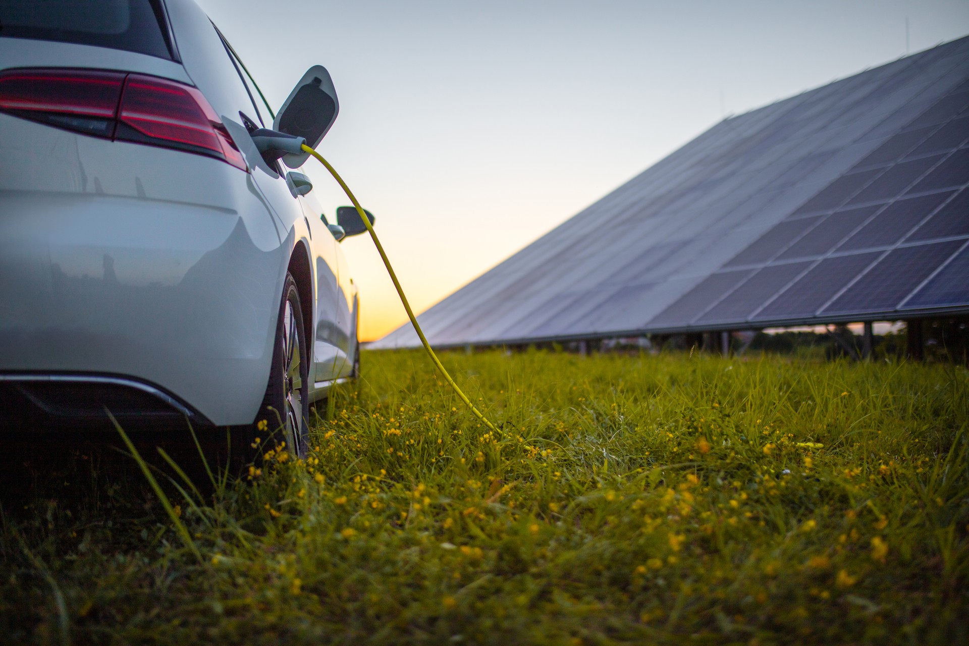 Charging electric car and solar panels